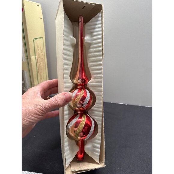 Hand Decorated FADED European Glass Christmas Tree Top Ornament Red & Gold Glitt - Picture 1 of 11